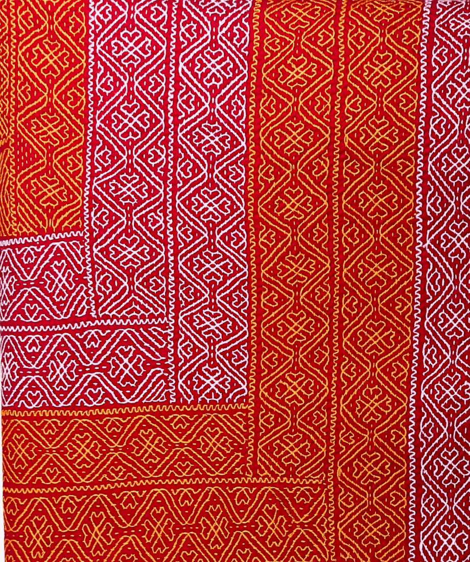 Handmade Nokshikatha – Orange Traditional Embroidered Quilt - Image 3