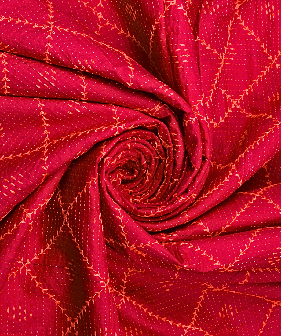Handmade Nokshikatha – Red Traditional Embroidered Quilt - Image 2