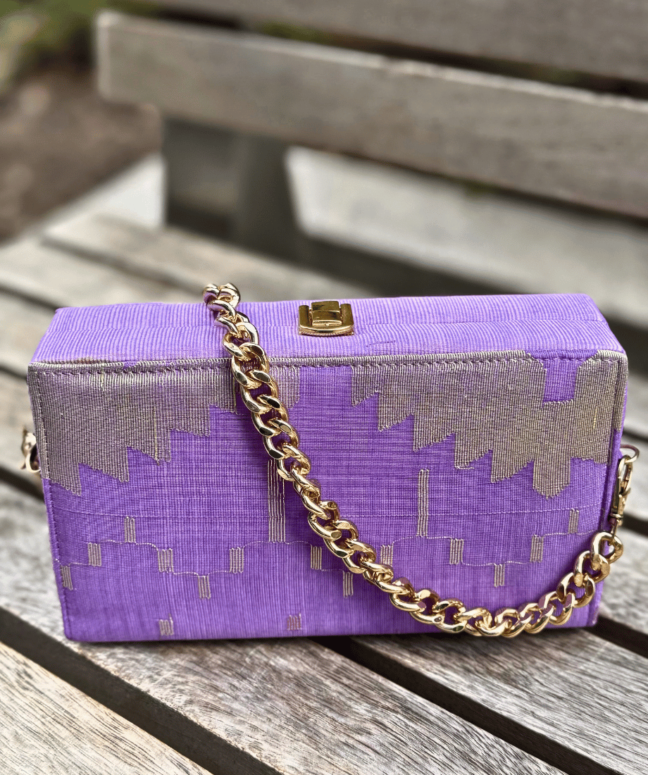 Handcrafted Jamdani Designer Clutch Bag - Purple - Image 3