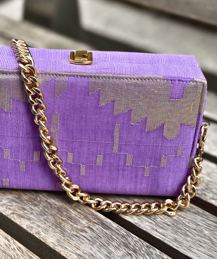 Handcrafted Jamdani Designer Clutch Bag - Purple - Image 2