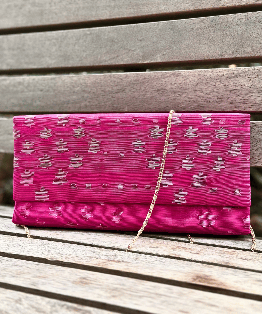 Handcrafted Jamdani Envelope Purse - Magenta Pink - Image 2
